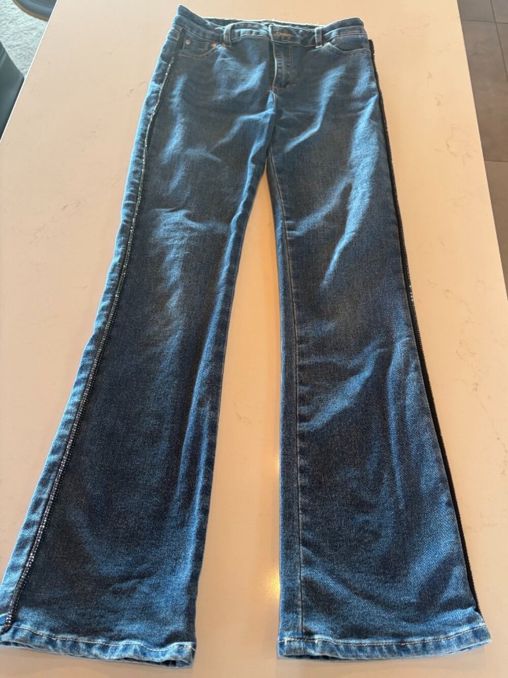 Tractr Girls Rhinestone Side Stripe Flare Jeans Size 12 Dark Wash